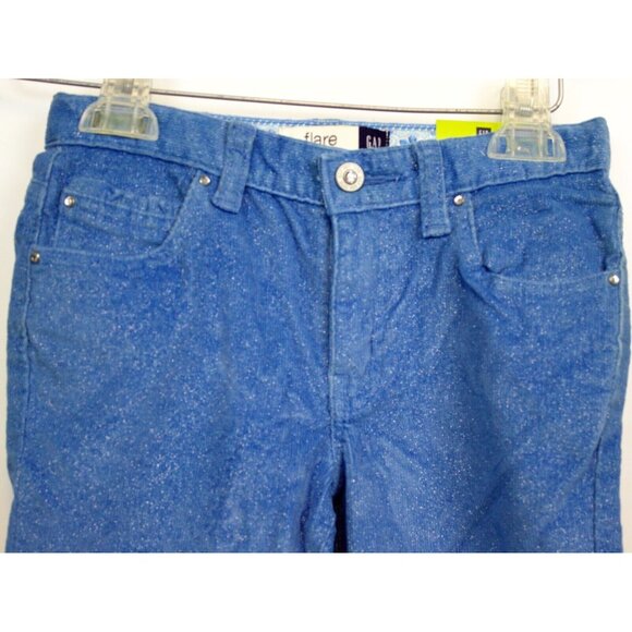 NWT GAP Kids Flare Stretch Light Blue Sparkly Corduroy Pants Snap & Zip Closure - Picture 4 of 16